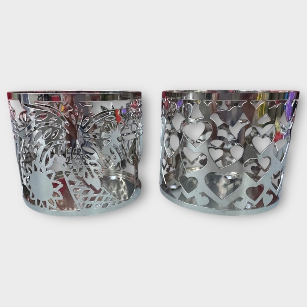NEW Slatkin & Co Lot of 2 Designed Candle Holders in Silver